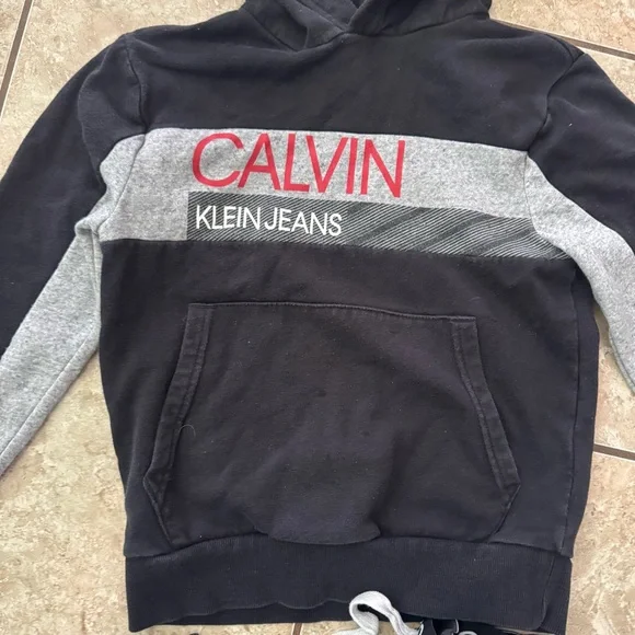 Calvin Klein Big Logo Pullover Hoodie And Joggers Set Kids 8 Black Red Gray - Picture 3 of 4
